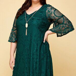 Luxology Quarter Sleeve Lace Dress Color Pine